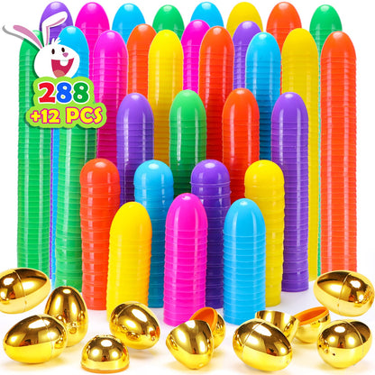 NEWBEA 288 Easter Eggs -2.36" Bright Colors Plastic Easter Eggs Empty Include 18 Golden Eggs Perfect for Eggs Hunt, Easter Basket Stuffers, Party Favors