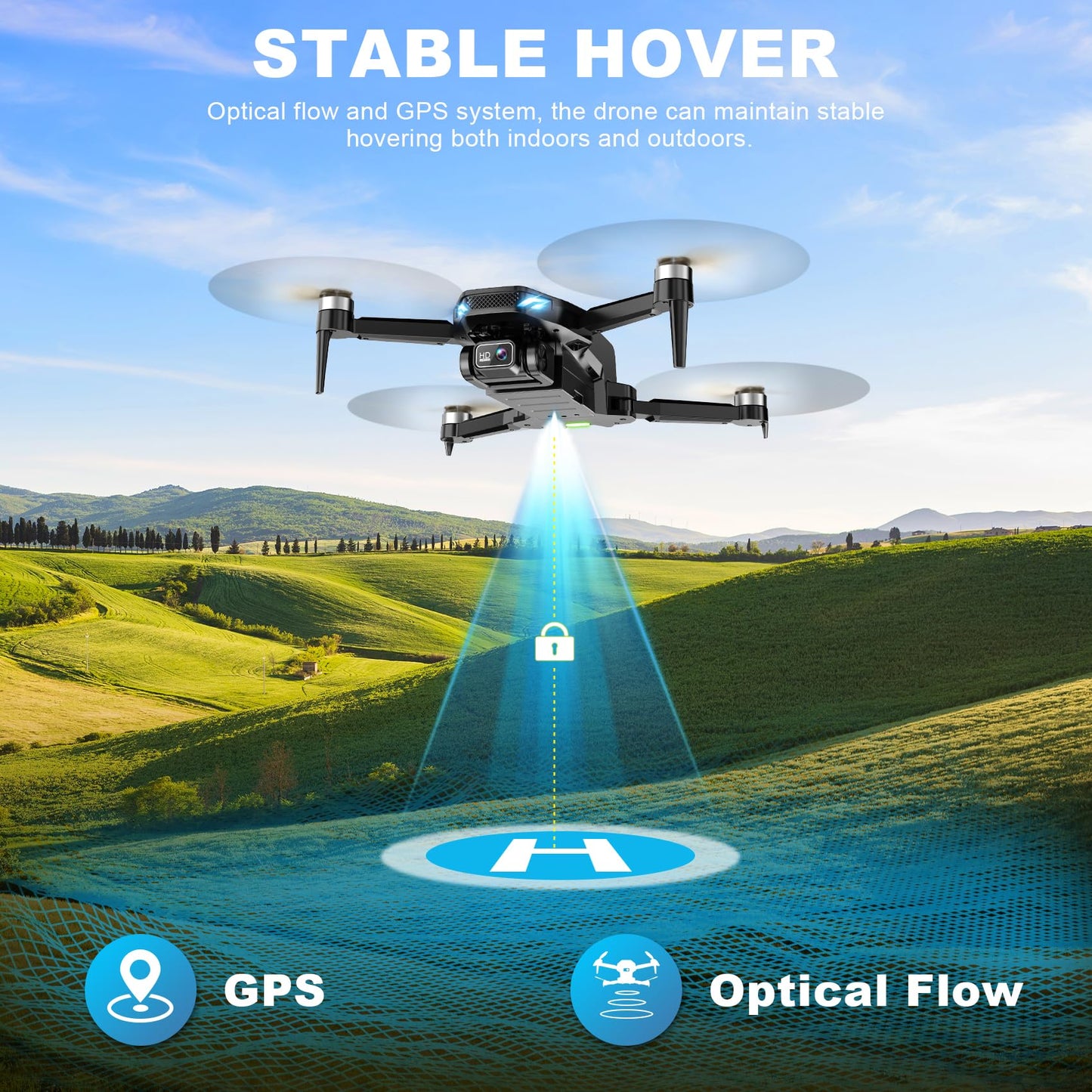 Drone with Camera for Adults, 2K HD GPS Drones with Auto Return, Follow Me, Circle Fly, Waypoint Fly, Stable Hover, Brushless Motor, Foldable 5G Transmission FPV Quadcopter