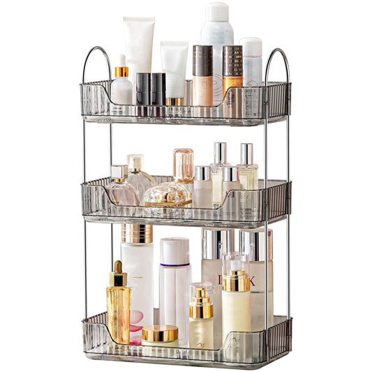Akinbas 3 Tier Bathroom Organizer Countertop Makeup Perfume Tray Skincare Organizer for Bathroom Dresser Vanity (Grey)