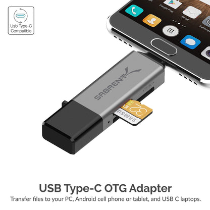 SABRENT USB 3.0 and USB Type-C OTG Card Reader Supports SD, SDHC, SDXC, MMC/MicroSD, T-Flash (CR-BCA2)