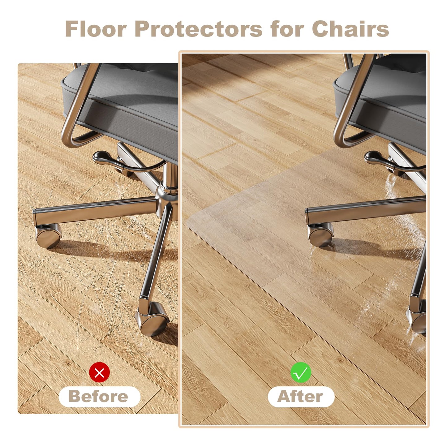 [Two-Sided Usable] 36” x 48” Hard Floor Chair Mats for Office, Clear Computer Chair Mat for Hardwood, Plastic Desk Floor Mat for Hardwood Floors, Rubber Office Chair Mat for Tile/Laminate Floor