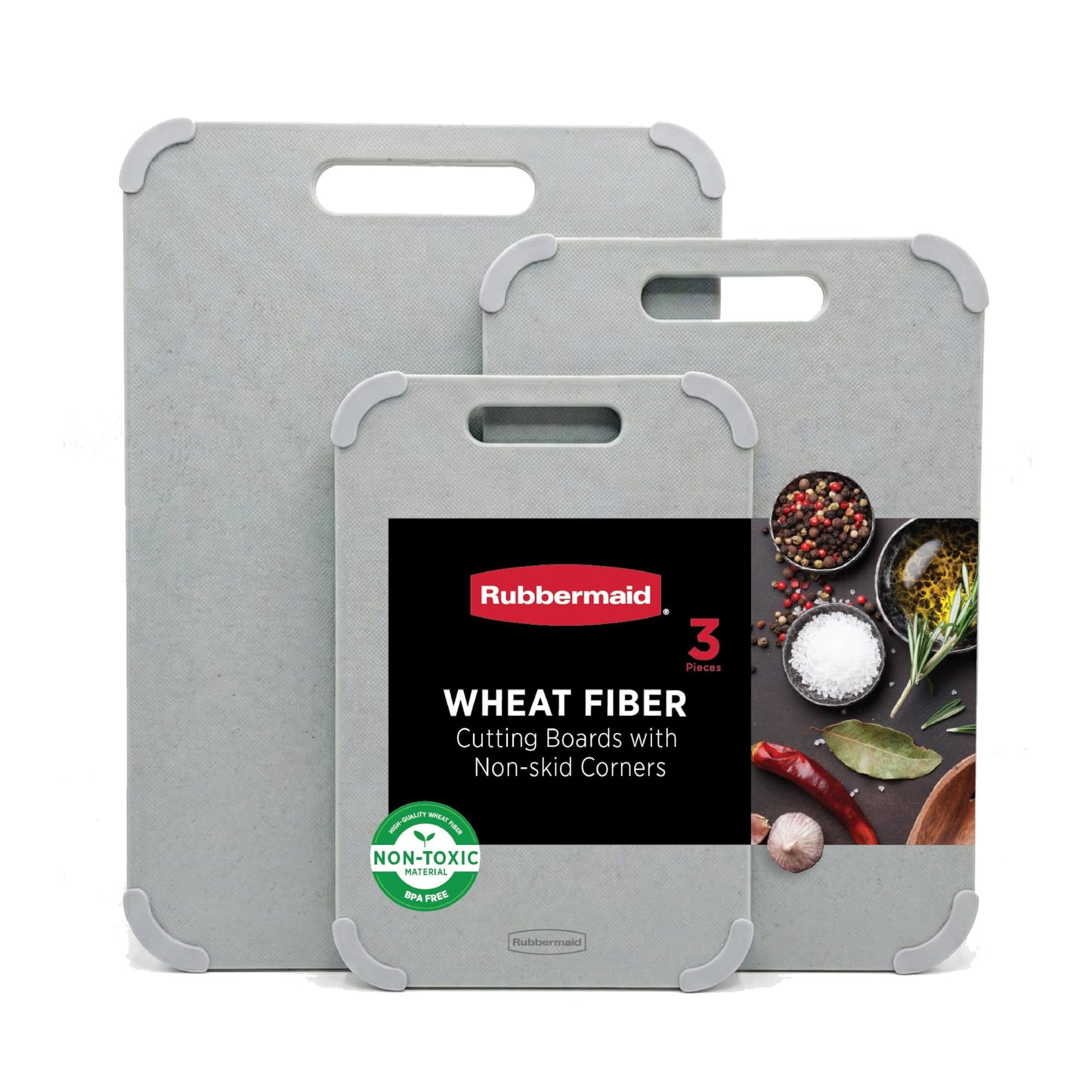 Rubbermaid 3pc Reversible Wheat Fiber Cutting Board Set | BPA Free Cutting Boards for Kitchen – Dishwasher Safe, Non-Slip Corners & Lightweight | Large Cutting Board for Meat, Veggies & Fruits