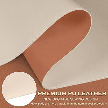 Double-Sided Office Desk Mat, Large Mouse Pad, Waterproof PU Leather Protective Pad, Laptop Desk Pad, Dual Use Cover Protector for Office/Home Keyboard (Beige+Orange, 31.5''×15.8'')