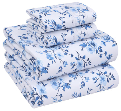 RUVANTI 100% Cotton Sheets – Queen Size Percale Bedding, Cooling & Breathable Floral Design, Durable with a Crisp, Soft & Comfortable Feel, 16" Deep Pocket, 4-Piece Set, Annual