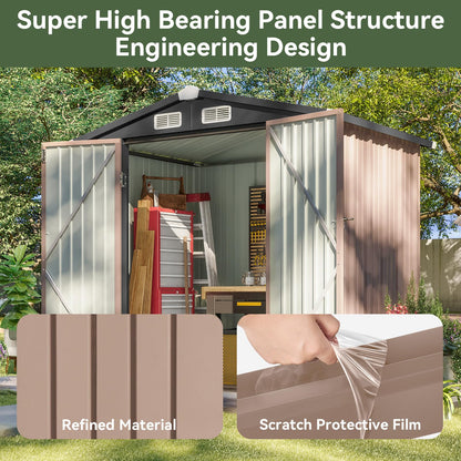 Aoxun 6.2x4 FT Shed Outdoor Storage Shed with Lockable Doors & Slooping Roof Metal Garden Tool Shed for Backyard, Patio, Poolside (Brown)