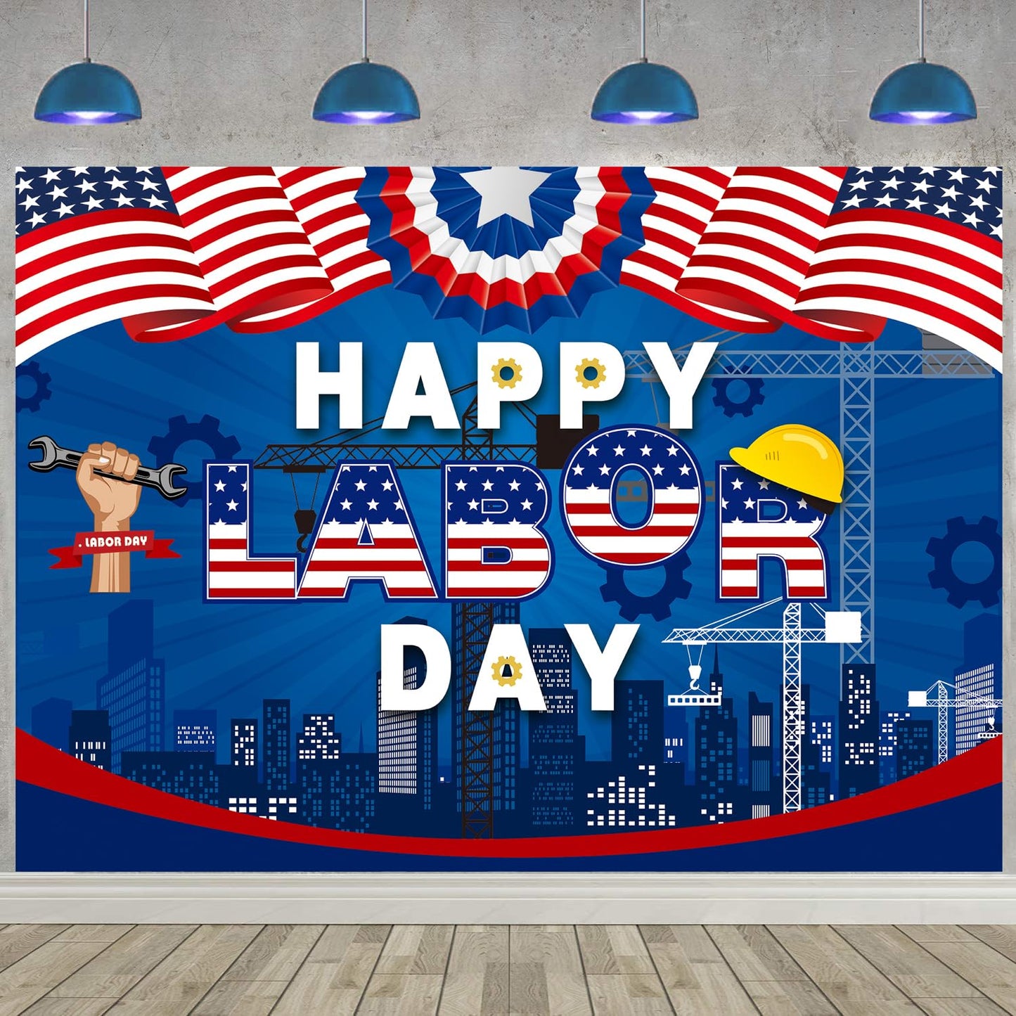 Happy Labor Day Backdrop Banner Remember and Honor Laborer Photography Background for Labor Day American Flag Patriotic Theme Party Decorations Supplies (6x4ft(70x40inch))