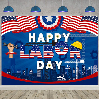 Happy Labor Day Backdrop Banner Remember and Honor Laborer Photography Background for Labor Day American Flag Patriotic Theme Party Decorations Supplies (6x4ft(70x40inch))