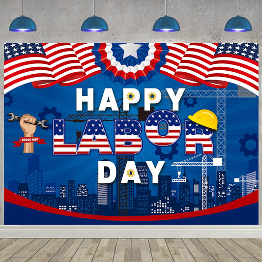 Happy Labor Day Backdrop Banner Remember and Honor Laborer Photography Background for Labor Day American Flag Patriotic Theme Party Decorations Supplies (6x4ft(70x40inch))