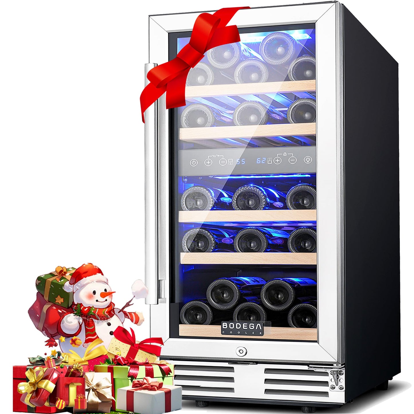 BODEGA 15 Inch Wine Cooler, Dual Zone Wine Fridge with Double-Layer Glass Door, wine cooler refrigerator with Digital Temperature Control and Temperature Memory, 30 Bottles wine cooler for home.