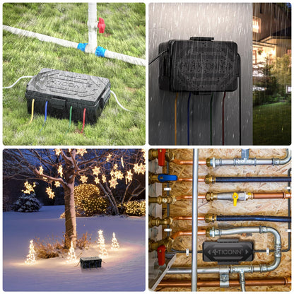 TICONN Outdoor Electrical Box, IP54 Splash-Proof Outdoor Extension Cord Cover, Protects Power Strip, Plug, Socket, Timer, Holiday Lights (Black, Small)