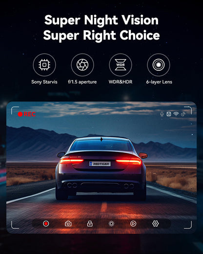 REDTIGER Dash Cam Front Rear, 4K/2.5K Full HD Dash Camera for Cars, Included 32GB Card, Built-in Wi-Fi GPS, 3.16” IPS Screen, Night Vision, 170°Wide Angle, WDR, 24H Parking Mode