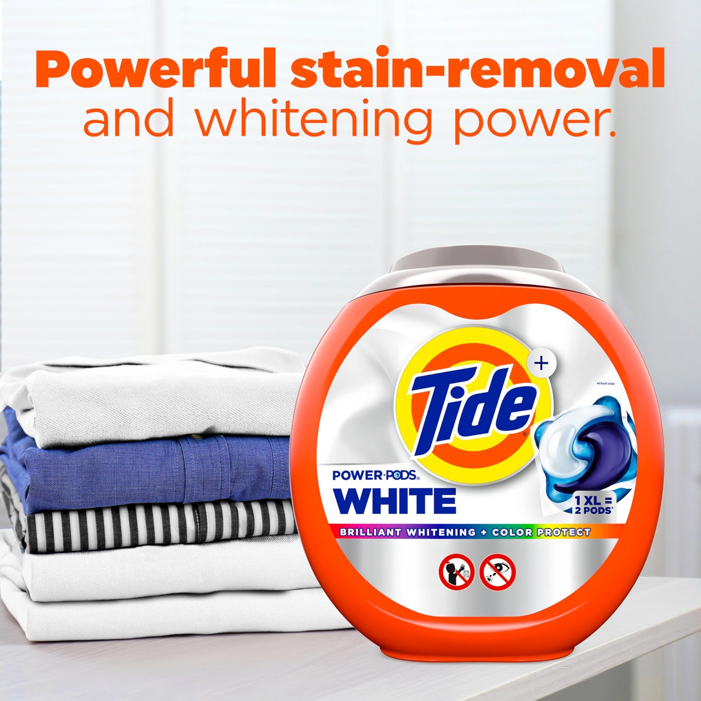 Tide Power PODS Plus Ultra OXI White and Bright Laundry Detergent, Advanced Stain Removal and Whitening Power, 63 Count