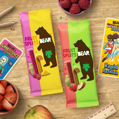 BEAR Real Fruit Snack Splits - Gluten Free, Vegan, and Non-GMO - Variety Pack (Apple/Strawberry, Raspberry/Pineapple)– Healthy School And Lunch Snacks For Kids And Adults, 0.7 Ounce (Pack of 20)