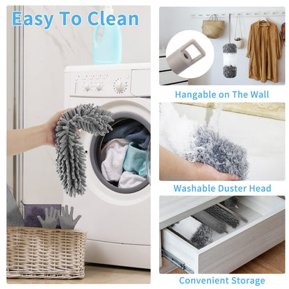Microfiber Feather Duster with Extension Pole 30 to 100 inches, Reusable,Bendable, Washable Dusters for Cleaning Ceiling Fan, High Ceiling, Blinds, Furniture & Cars, 12PCS