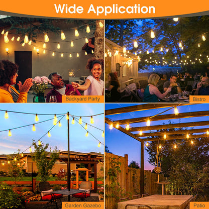 Outdoor String Lights with Remote, 100FT Low Voltage More Safety Waterproof & Shatterproof Hanging Patio Lights with LED Edison Bulbs, Dimmable Timer Outside Lighting for Backyard Balcony Deck