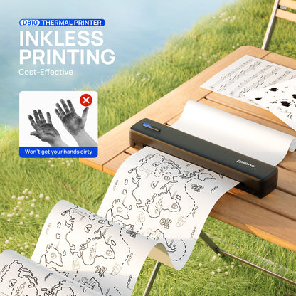 POLONO Portable Printer, D810 Inkless Bluetooth Thermal Printer Wireless for Travel, Compatible with iOS, Android, Laptop, Supports 8.5"x11" US Letter for Office, Car, Home, Black, 1 Pack