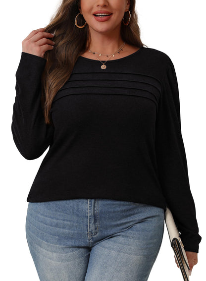 OFEEFAN Womens Long Sleeve Tops Fall Fashion 2025 Dressy Casual Pleated Front Solid Flowy Tunic Tops for Leggings Black S