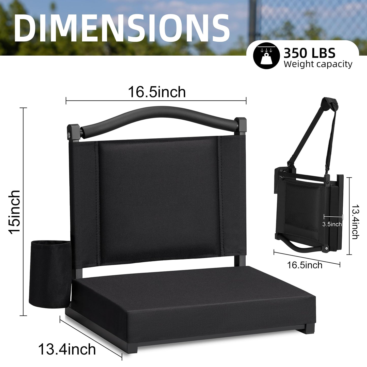 HABUTWAY Stadium Seats with Back Support and Thick Cushion Bleacher Seats with Backs and Cushion Wide, Stadium Chairs Include Shoulder Strap and Pocket, Perfect for Sports Events (Black)