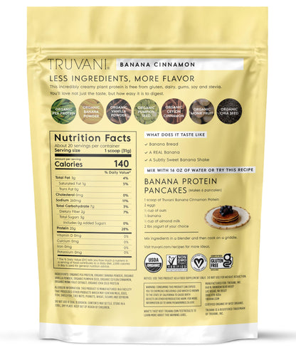 Truvani Vegan Pea Protein Powder | Banana Cinnamon | 20g Organic Plant Based Protein | 20 Servings | Keto | Gluten & Dairy Free | Low Carb | No Added Sugar