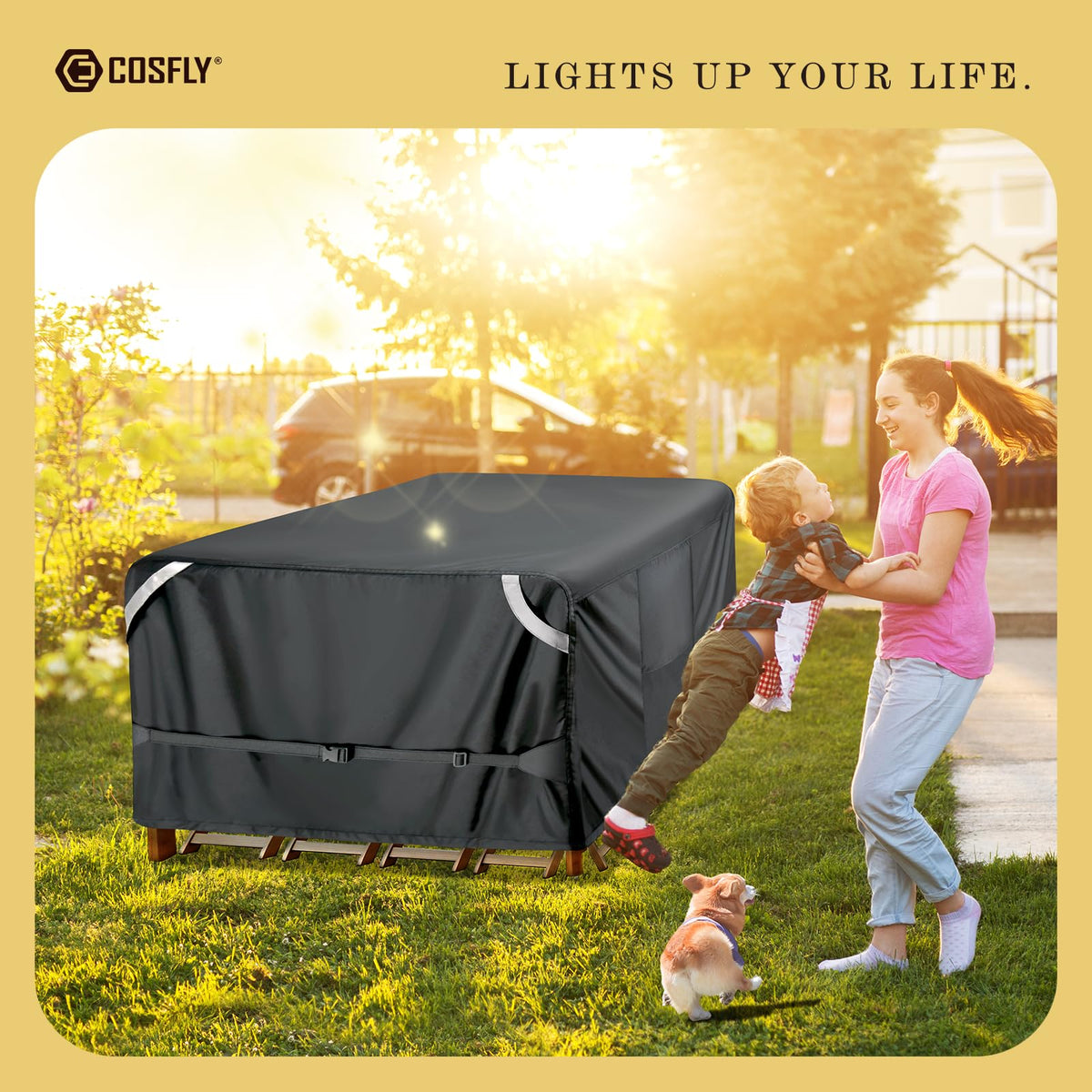 COSFLY Waterproof Patio Furniture Covers for Table and Chair Set, Rectangular Outdoor Sectional Sofa Covers Large - Fits up to 126L x 63W x 28H inches(Black)