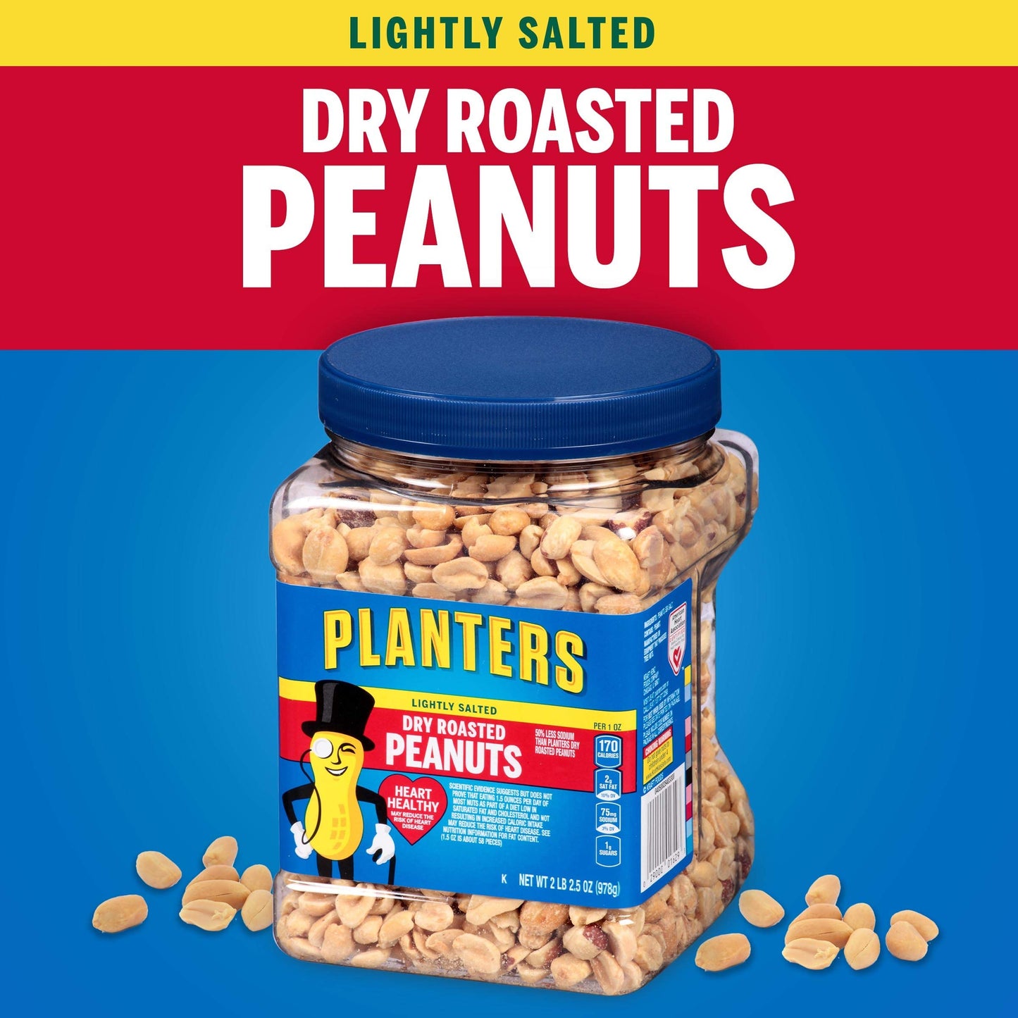 Planters Lightly Salted Dry Roasted Peanuts (6 ct Pack, 2.2 lb Containers)