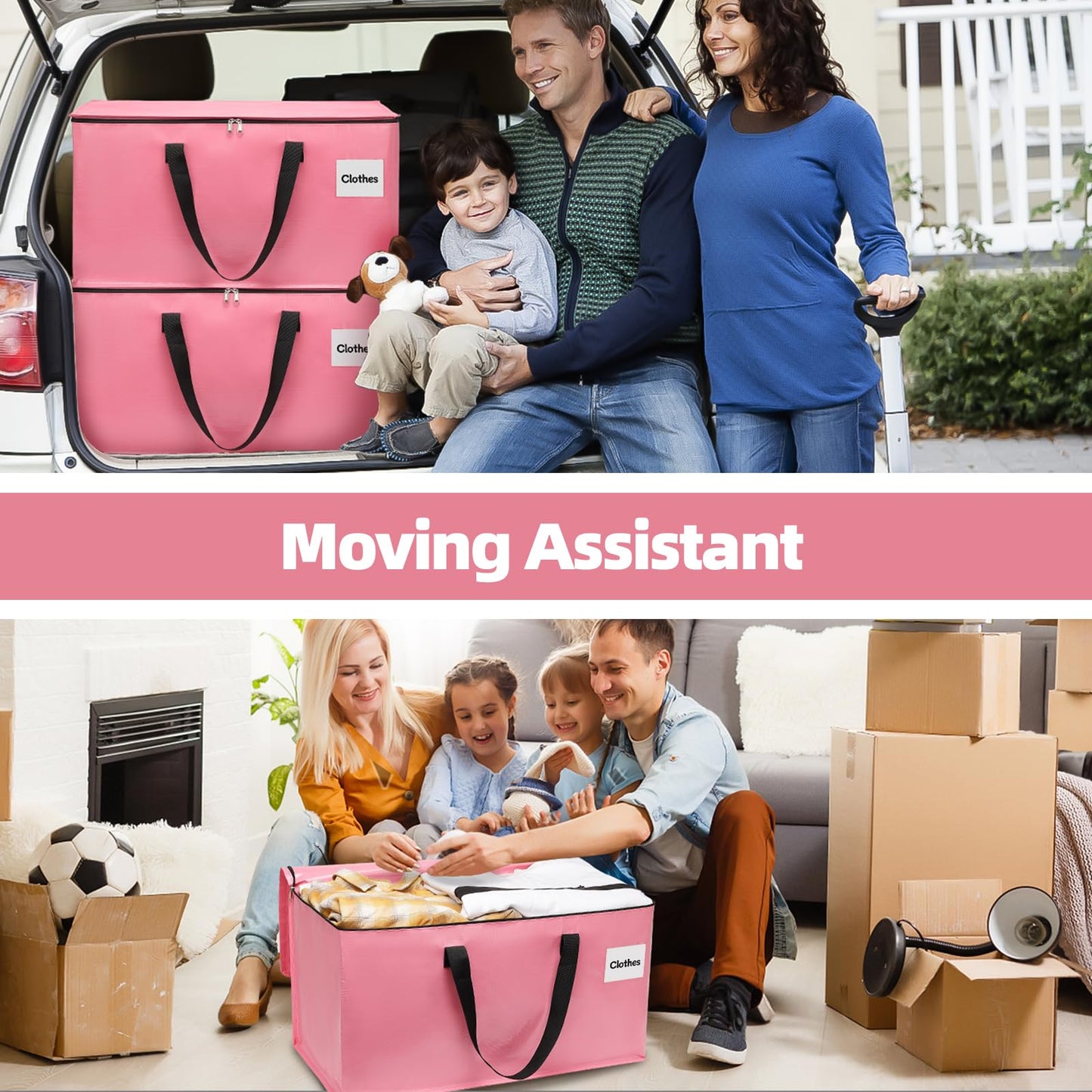 YEUEYS Extra Large Moving Bags with Zipper - Heavy Duty Tote for Packing Clothes, Durable Storage Bin Organizer, Multipack Set