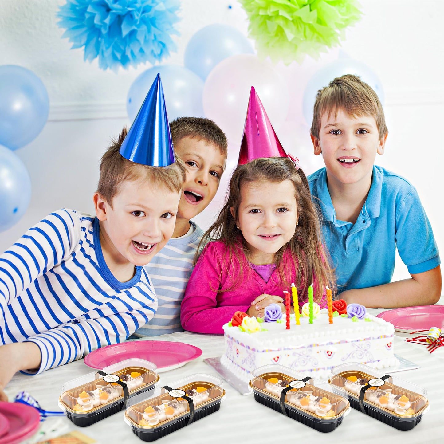 LOKQING Mini Loaf Pans with Lids Rectangle Aluminum Foil Baking Pans Tins Containers for Wedding Birthday Party 6.8oz(Black Gold, 120 Pack)