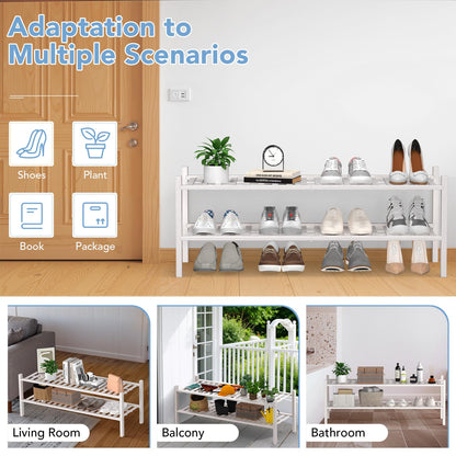 Haddockway Long 2 Tier Bamboo Shoe Rack Storage Organizer, Multifunctional Free Standing Stackable Shoe Shelf with Grid Panel for Closet,Hallway,Entryway,Small Space 34.2"x11"x13"