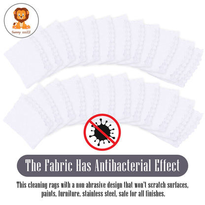 Sunny zzzZZ 24 Pack Kitchen Dishcloths - Does Not Shed Fluff - Reusable Dish Towels, Dish Cloths, Super Absorbent Coral Fleece Cleaning Cloths, Nonstick Oil Washable Fast Drying, 10 x 10 Inch (White)
