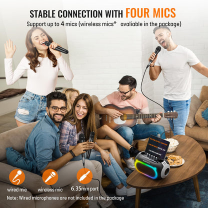 SUDOTACK Karaoke Machine for Adults Kids with 2 Wireless Microphones, Bluetooth PA Speaker System with Echo/Bass/Treble Adjustment for Home Party, Outdoor, Church, Picnic, Birthday Gifts (Space Black)