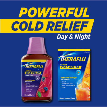 Theraflu Combo Daytime and Nighttime Severe Cold Relief Honey Lemon Flavor Powder_ and Daytime Severe Cold Relief Berry Burst Flavor Powder, _6 Daytime + 6 Nighttime, and 6 Berry Burst Powder Packets