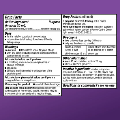 Amazon Basic Care Night Time Sleep-Aid Liquid for Adults, Diphenhydramine HCl 50 mg, Mixed Berry Flavor, Packaging May Vary, 12 fl oz (Pack of 1)