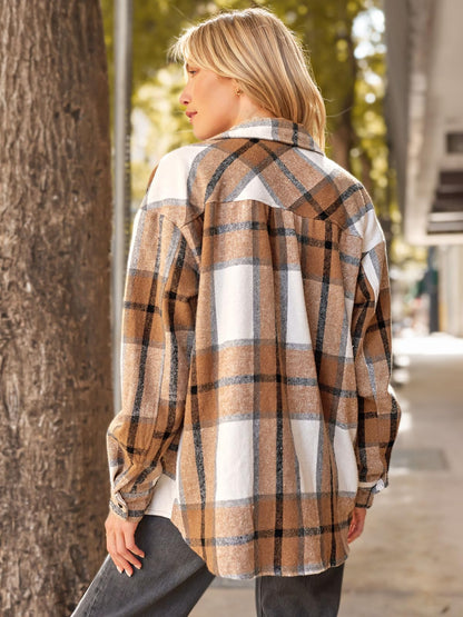 AUTOMET Womens Flannel Shackets Plaid Button Down Shirts Fall Winter Jackets Cute Tops Trendy Cowgirl Outfits Teen Sweaters Apricot L