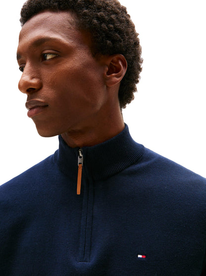 Tommy Hilfiger Mens Long Sleeve Cotton Quarter Zip Pullover Sweater, Classic Navy, Medium US
