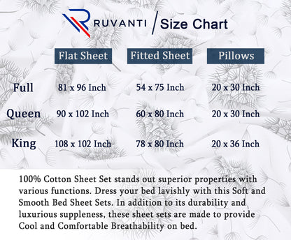 RUVANTI 100% Cotton King Size Sheets Set, 4 Pieces, Soft & Breathable Percale Weave Bedding, Deep Pocket 16", Hotel Standard, Crisp Cool Feel, Durable, Perfect Floral Bed Sheet, Dandelion