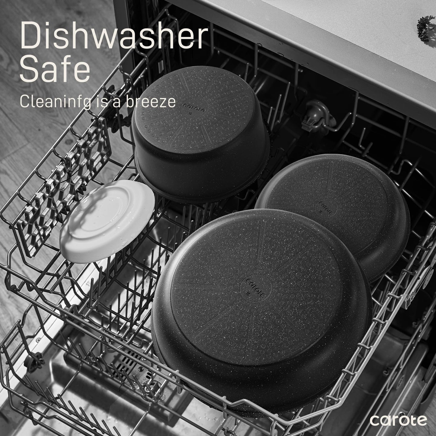 CAROTE 23pcs Pots and Pans Set Non Stick, Cookware Sets, Kitchen Set, Oven/Dishwasher/Fridge Safe, Space Saving Pots Set, Nonstick Set with Versatile Detachable Handle, Induction RV Set, Black