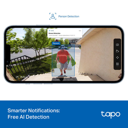 Tapo Smart Video Wireless Doorbell Camera - 2K, 160° Ultra-Wide View, Up to 180 Days Battery, HomeKit, Alexa, Google Assistant Compatible, Free AI Person Detection, IP54, SD/Cloud Storage, D205