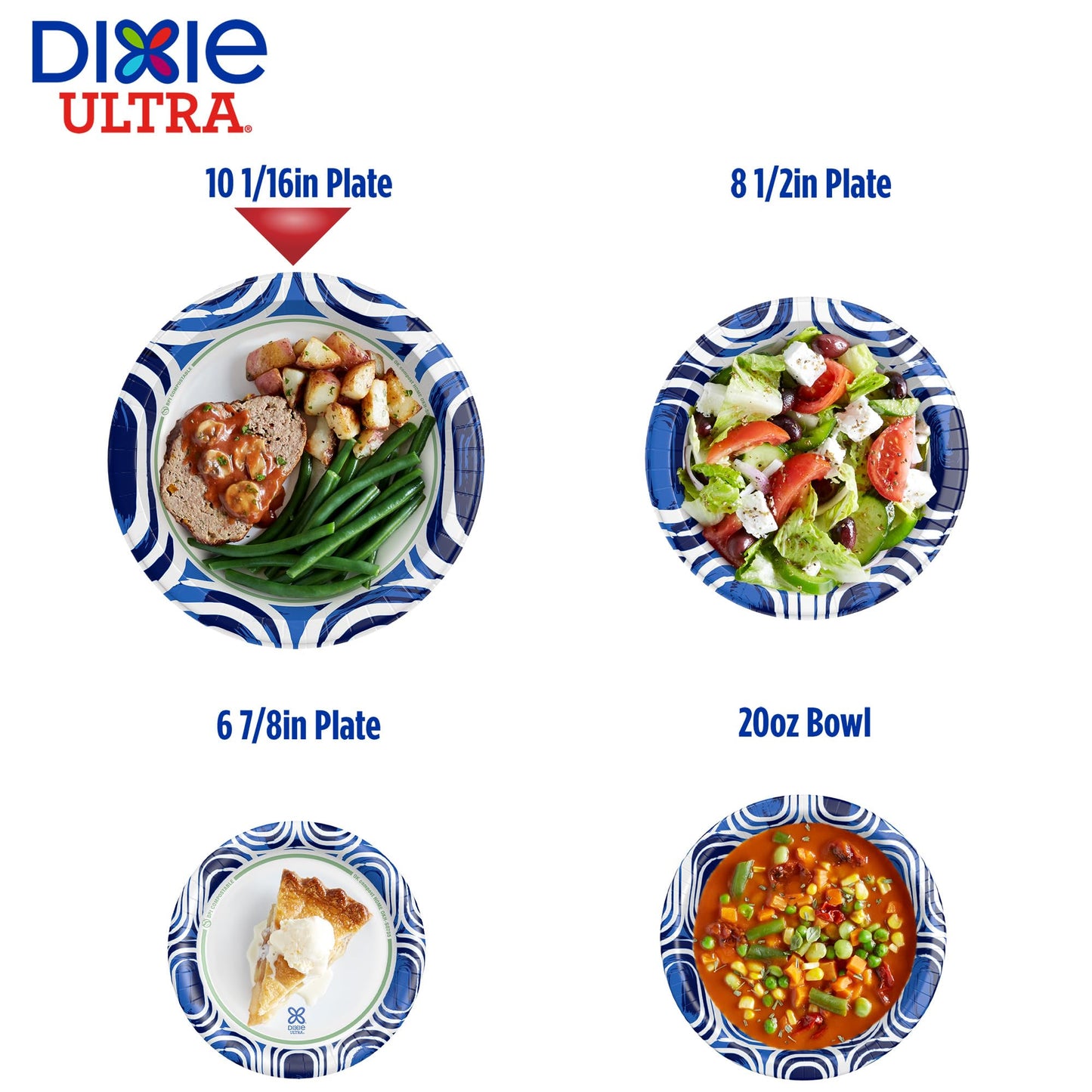 Dixie Ultra Plates, 100 Count (Pack of 1), White/Indigo