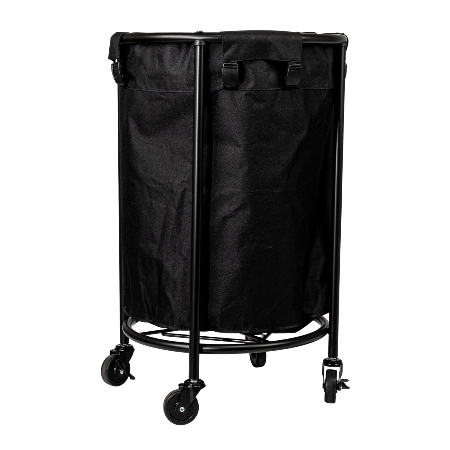 Household Essentials Round Laundry Hamper, Metal Frame with Wheels, Heavy Duty and Commercial-Grade, Black Polyester Bag, Great For Both Residential and Commercial Use