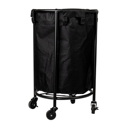 Household Essentials Round Laundry Hamper, Metal Frame with Wheels, Heavy Duty and Commercial-Grade, Black Polyester Bag, Great For Both Residential and Commercial Use