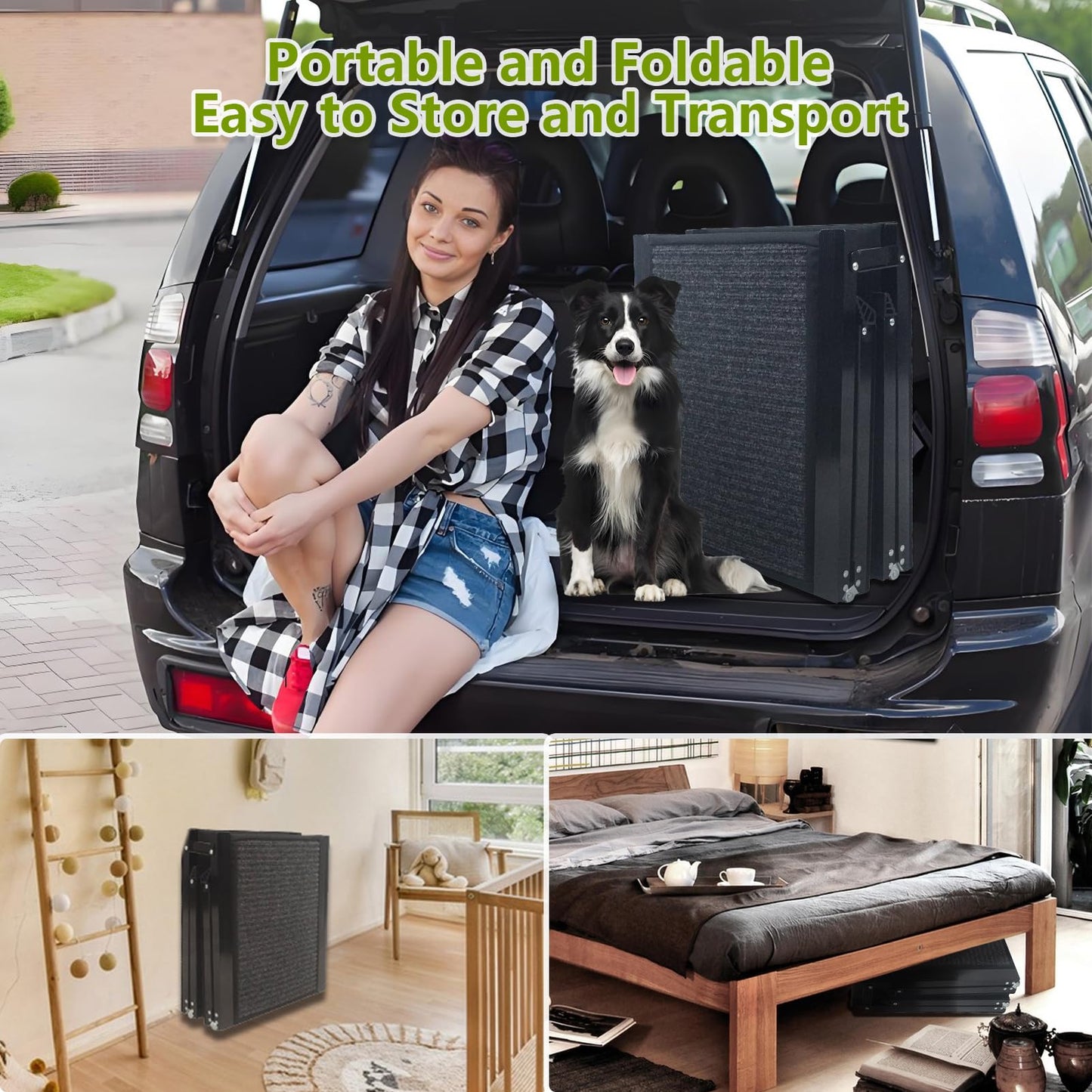 RUBLELITIE Dog Ramp for Cars SUV Truck-17.3x71in Heavy Duty Foldable Wide Outdoor Pet Stairs with Non-Slip Surface Portable Folding Design for Large Dogs Up to 250lbs (71" L x 17.3" W)