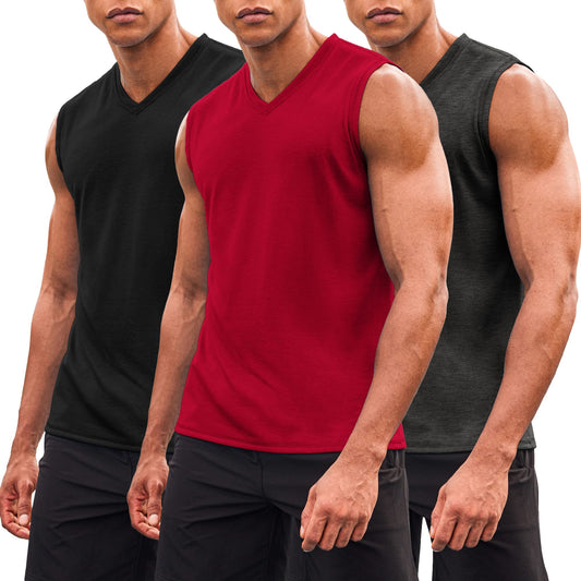 COOFANDY Mens Muscle Tank Top 3 Pack Gym Bodybuilding Fitness Sleeveless V Neck Tee Shirts