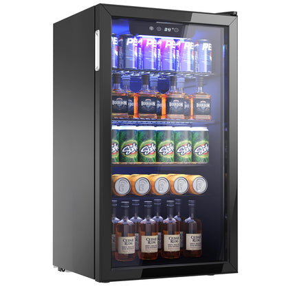 Icyglee Beverage Refrigerator Cooler - 126 Can Mini Fridge with Glass Door for Soda Beer, Wine, Beverage Cooler for Home, Office, Bar with Adjustable Removable Shelves, Black