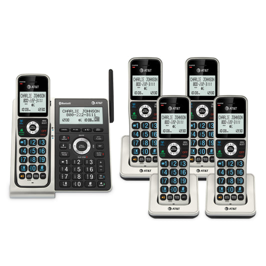 AT&T Cordless Phone 5 Handset with Bluetooth, Landline Phones for Home, Answering System, Smart Call Blocker, DECT 6.0 Extended Range, 2" Backlit Screen, Lighted Keypad with Big Buttons, BL3107-5
