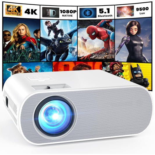 HOMPOW Projector, Native 1080P Full HD Bluetooth Projector with Speaker, Outdoor Portable Movie Mini Projector Compatible with Laptop, Smartphone, TV Stick, Xbox, PS5