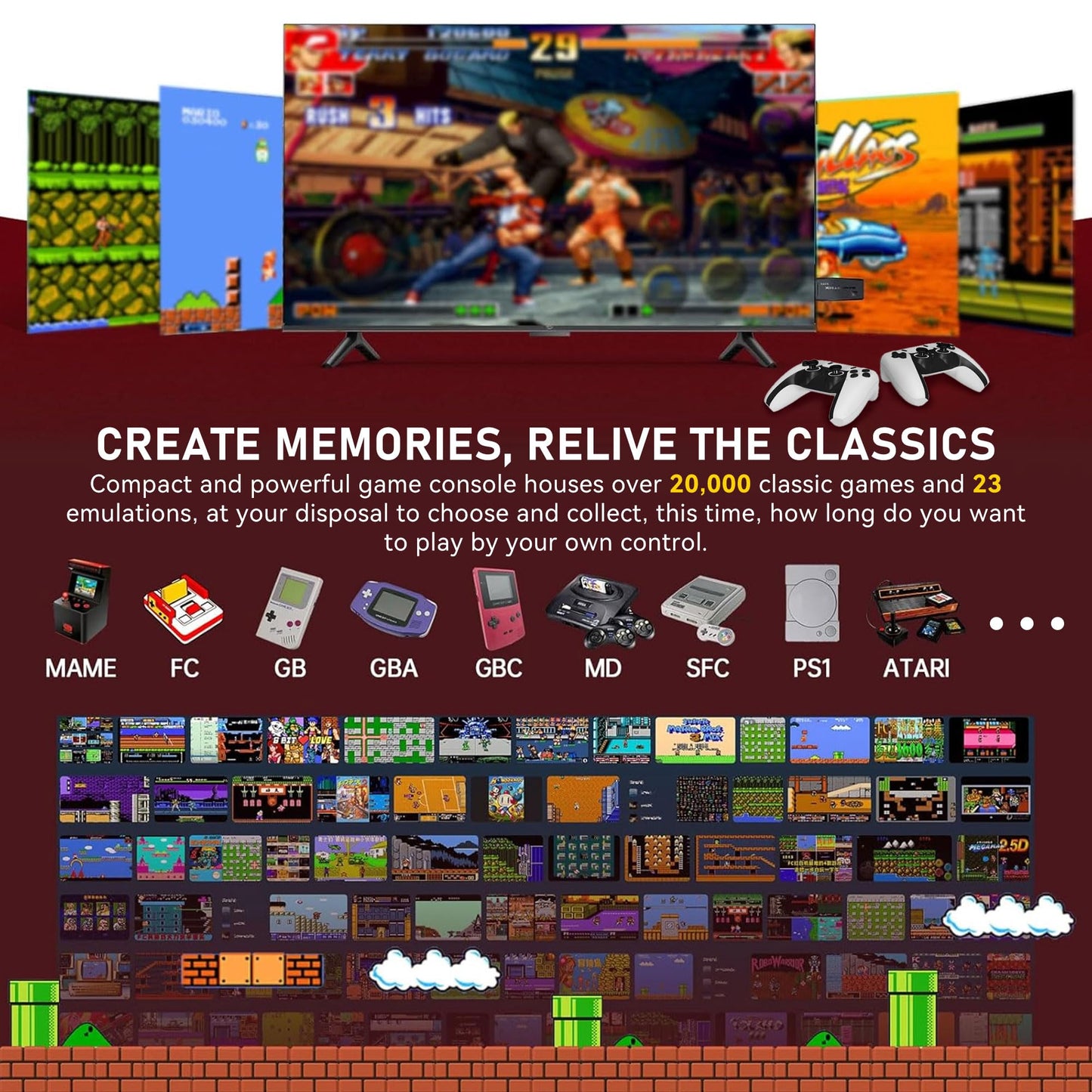 BADGOAL 2025 New Retro Game Console, Nostalgia Gaming Stick, Classic Video Games with 4K HDMI, 20,000+ Games and 23 Emulators, Upgraded Dual 2.4G Wireless Controllers 64GB