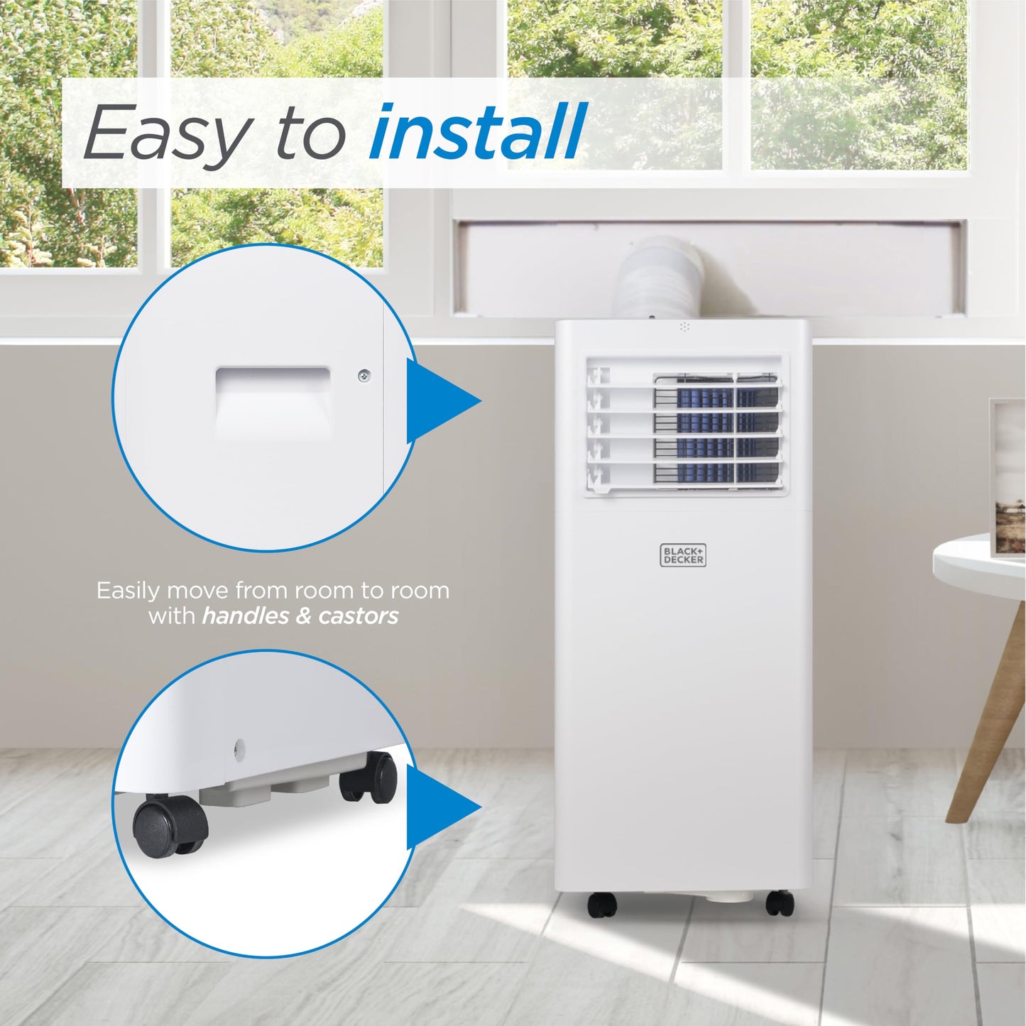 BLACK+DECKER Portable Air Conditioner, 5,100 BTU SACC/CEC (8,500 BTU ASHRAE 128) for Rooms Up To 350 Sq. Ft., Portable AC with Full Function Remote Control & Window Kit, BPACT05SM, White