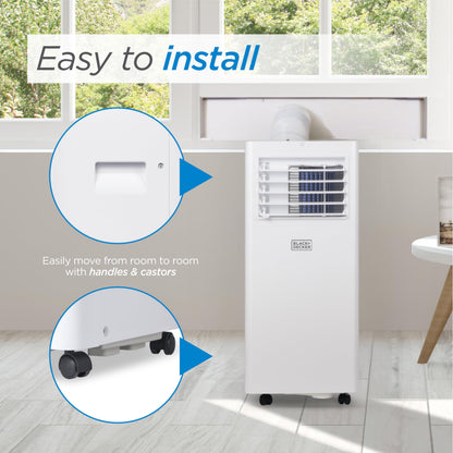BLACK+DECKER Portable Air Conditioner, 5,100 BTU SACC/CEC (8,500 BTU ASHRAE 128) for Rooms Up To 350 Sq. Ft., Portable AC with Full Function Remote Control & Window Kit, BPACT05SM, White