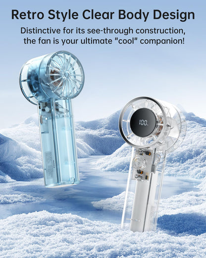 TriPole Transparent Portable Handheld Fan, High Speed 1-100 Adjustable Turbo Mini Fan, 4000mAh Battery USB Rechargeable with Digital Display, Max 20H Cooling Time Outdoor Travel Beach Essentials, Blue