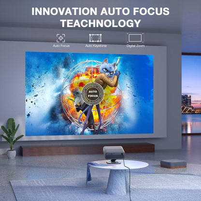 [Netflix Officially&AI Auto Focus]AuKing Smart Projector with Wifi and Bluetooth,Auto Focus&Keystone Projector4K,3D DoIby Audio, 1200ANSI Outdoor Projector with Omnidirectional Rotating Stand(Grey)